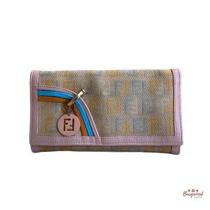 Authentic Fendi Multicolor Canvas Leather Zucchino Long Bifold Wallet - 8M0179